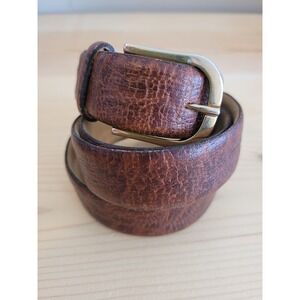 Brown Leather Pebbled Belt Gold‎ Buckle
